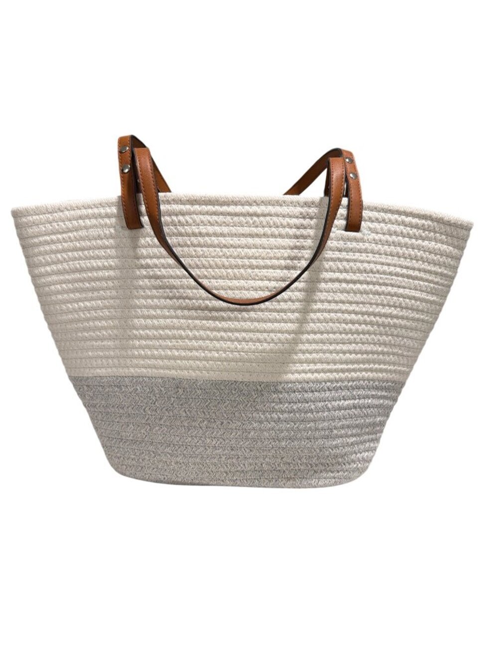 New Large Two-Tone Woven Tote Bag Faux Leather Handles
